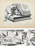 Illustration for a book review feature of Punch by Eric Fraser Fsia, ink, sold Jun 2024