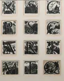 Twelve drop-caps by Clare Leighton, pencil, sold Jun 2024