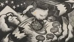 Christmas Dream - Uneasy Lies the Stomach after Goose and Pudding by John Nash, Wood engraving, a Christmas card, sold Jun 2024