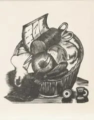 And Mrs Priddle do only Stare at her Workbasket Wood engraving by John Nash, Wood engraving, from When thou wast Naked by T F Powys, sold Jun 2024