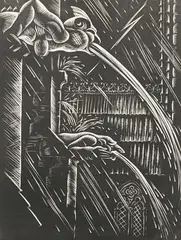 Gargoyles Spouting Signed and inscribed Gargoyles by Douglas Bliss, Wood engraving, sold Jun 2024