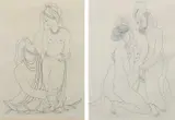 A man kneeling before a woman by Lettice Sandford, pencil, sold Jun 2024