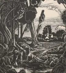 Summer Wood engraving 17 by John Buckland Wright, Wood engraving, sold Jun 2024