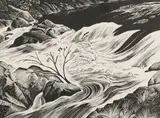 River in Spate Signed by Iain Macnab, Wood engraving, sold Jun 2024