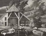 Barn at Giethoorn Signed and inscribed Barn at Giethoorn Artists by George Mackley, Wood engraving, sold Jun 2024