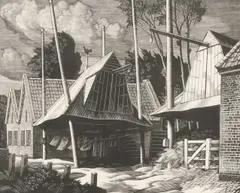 Haybarns at Eemdijk Wood engraving 10 by George Mackley, Wood engraving, sold Jun 2024