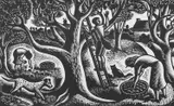 Apple Picking Signed by Gwenda Morgan, Wood engraving, sold Jun 2024