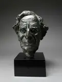Portrait bust of Bertrand Russell by Jonah Jones, Bronze on a wooden base, sold Jun 2024