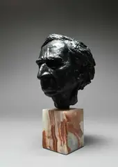Portrait bust of Bertrand Russell by William Timym, Bronze on a marble base, sold Jun 2024