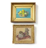 Still life with fruit in a basket by William 'Billy' Henderson, Oil on canvas, sold Apr 2024