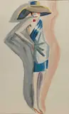 Young lady in a broad rimmed hat by Dorte Clara Dodo Burgner, watercolor, offered Mar 2024