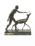Woman with a Deer patinated bronze by Henri Fugere, bronze, offered Mar 2024