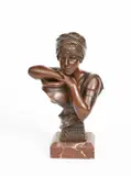 Rebecca au Puits patinated bronze on veined red marble base by Emmanuel Villanis, bronze, sold Mar 2024