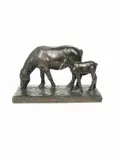 Grazing Horse and Foal patinated bronze by Cyriel De Brauwer, sculpture, offered Mar 2024