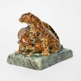 Cheetah Family a rare stoneware sculpture by Stella R. Crofts, pencil, offered Mar 2024