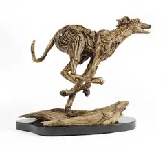 On the Run a large driftwood sculpture of a running dog by James Doran-Webb, sculpture, offered Mar 2024
