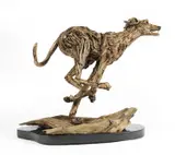 On the Run a large driftwood sculpture of a running dog by James Doran-Webb, sculpture, offered Mar 2024