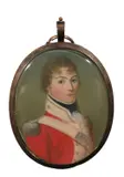 Portrait miniature of a young officer in uniform Oval by James Leakey, oil, sold Mar 2024