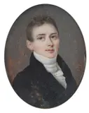 Portrait miniature of a gentleman wearing a black coat by Jean-Pierre Drouin, oil, sold Mar 2024