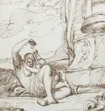 Mother and child in a classical landscape Pen and brown ink by George Romney, ink, offered Mar 2024