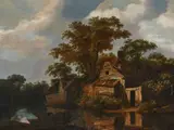 River landscape with a fisherman by a cottage Signed by Cornelis Gerritsz Decker, Oil on panel, sold Mar 2024