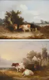 Landscape with cattle watering by William Shayer, oil on board, sold Mar 2024
