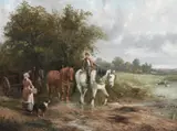 Landscape with a wagoner and his cart crossing a ford Signed J Clark by Samuel J. Clark, Oil on canvas, offered Mar 2024