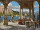 A Roman senator in his lakeside villa Signed F by Fortunino Matania, Oil on canvas, sold Mar 2024