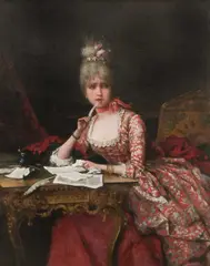 A young lady at her writing table Signed Bruck Lajos by Lajos Bruck, Oil on canvas, offered Mar 2024