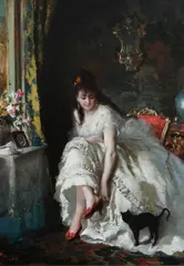 In the boudoir Signed by Lucius Rossi, oil, sold Mar 2024
