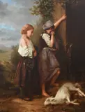 The Pet Lamb Signed and dated Campotosto Henry 1872 by Henry Campotosto, Oil on panel, offered Mar 2024