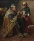 Interior with a traveller and a serving girl Signed and dated JB by John Bagnold Burgess, Oil on canvas, offered Mar 2024