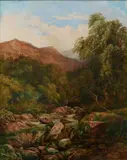 Mountainous river landscape Signed and dated G Harlow White/1866 by George Harlow White, Oil on canvas, offered Mar 2024
