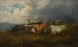 Driving cattle through the Italian hills by Alfredo de Simoni, Oil on canvas, offered Mar 2024