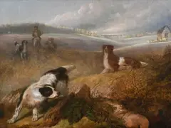 Setters on the scent Signed M T Ward by Martin Ward, Oil on canvas, sold Mar 2024
