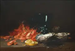Still life with prawns by Denis Bergeret, Oil on canvas, sold Mar 2024