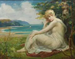 A maiden resting beneath a tree by Robert Fowler, Oil on canvas, sold Mar 2024