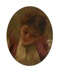 Portrait of Anne Kennington by Thomas Benjamin Kennington, Oil on canvas laid on board, oval, sold Mar 2024