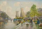Flower market by Hans Richter-Johannsen, Oil on canvas, sold Mar 2024
