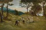 Collecting the hay Signed F by Frederick Henry Henshaw, Oil on canvas, sold Mar 2024