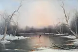 Skaters on a frozen lake by moonlight Signed N by Niels H. Christiansen, Oil on canvas, sold Mar 2024