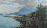 Scalpay House from Eagles Rock Walk Signed and dated J Miller by John Miller Marshall, Oil on board, sold Mar 2024