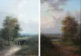 Landscape with travellers on a path by Edwin Buttery, oil on canvas, sold Mar 2024