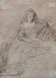 Study of a mother and child Pen and brown ink within brown ink by Donato Creti, Pen and brown ink within brown ink framing lines, offered Mar 2024