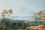 Extensive landscape with classical ruins Signed J Martin by J. Martin, Pen and brown ink, and watercolour, sold Mar 2024