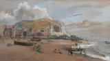 Figures on the beach at Hastings Inscribed and dated Hastings 30th by William Callow, Pencil and watercolour heightened with bodycolour, sold Mar 2024