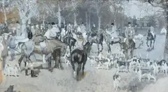 The meet Signed FRANK/CRAIG (lower right) Gouache 39.1 x 70.5cm; 15½ x 27¾in by Frank Craig, Gouache, sold Mar 2024