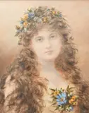 A young beauty with flowers in her hair Signed A Renshaw by Alice Renshaw, Pencil, pastel and watercolour heightened with white, offered Mar 2024