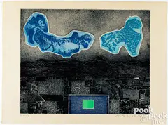 Sky And Water by Gabor Peterdi, 1965, color etching, sold Jul 2025