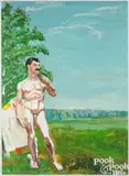 on plywood Stalin/David - Underbirch by Leonid Sokov, oil, sold Jul 2025